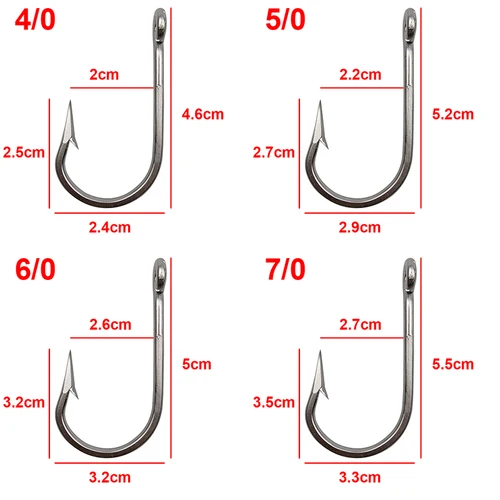 Imagen 2 del producto 10 Uds 7732 anzuelos de pesca de acero inoxidable afilados, cebo de atún grande y grueso, tamaño 5/0 6/0 7/0 8/0 9/0 10/0 11/0 12/0