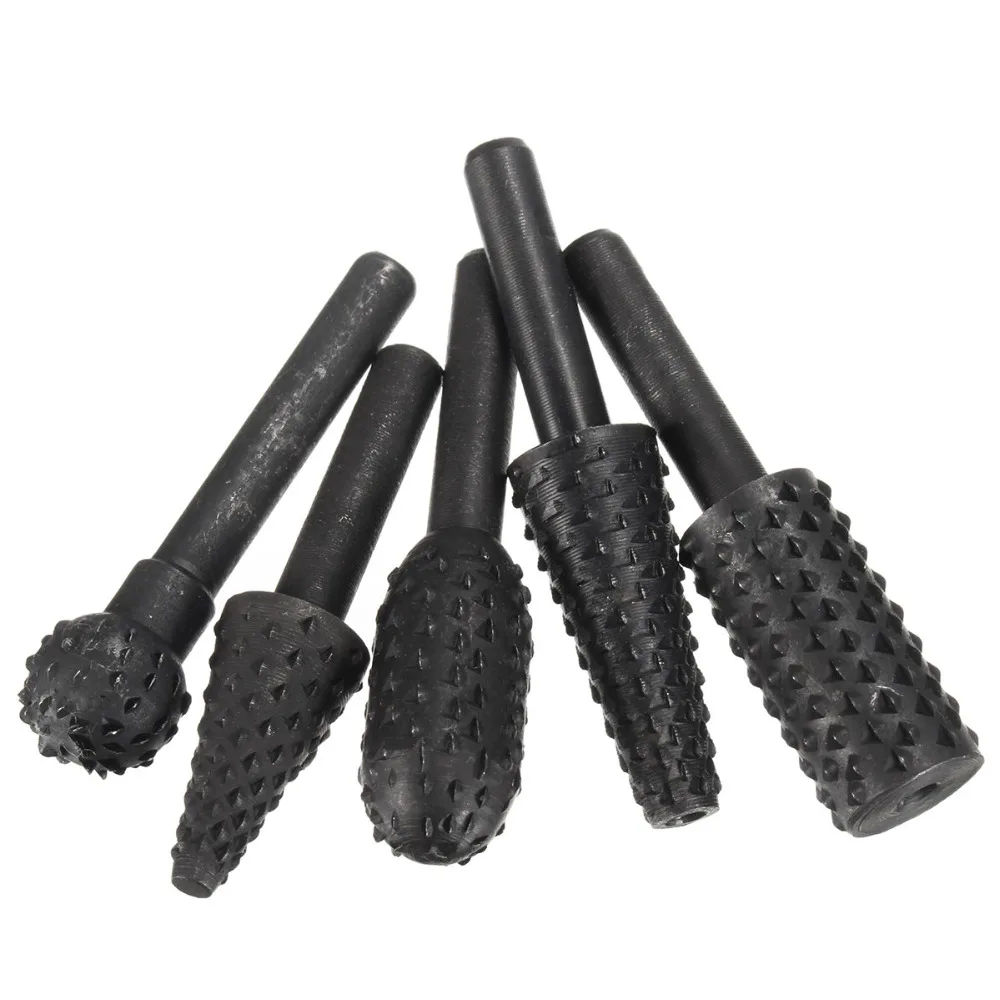 5 pc セットロータリーやすりファイル 1/4 "シャンクバリファイルやすり木工ドリルビット Hss ロータリーファイルウッド掘削彫刻アーティファクトツール