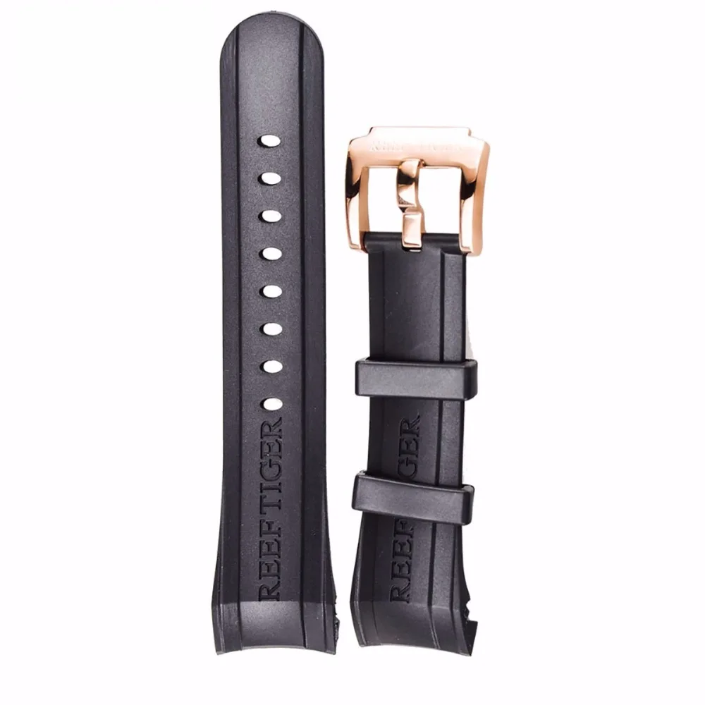 Reef Tiger/RT Watch Band 29 CM Black Rubber Watch Strap with Tang Buckle for Aurora Concept and Transformer Watch