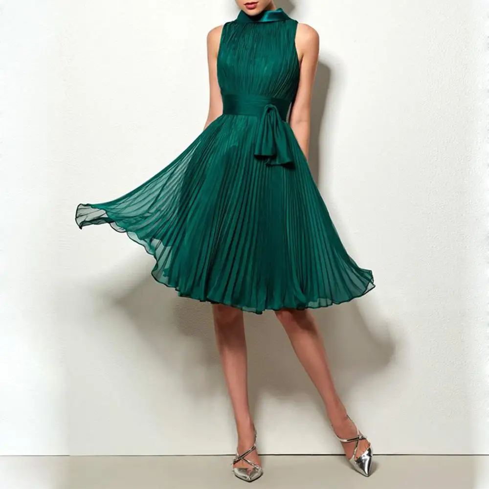 Vestido De gasa verde oscuro para mujer, traje elegante hasta la rodilla para madre De la novia, fiesta De boda, Verano