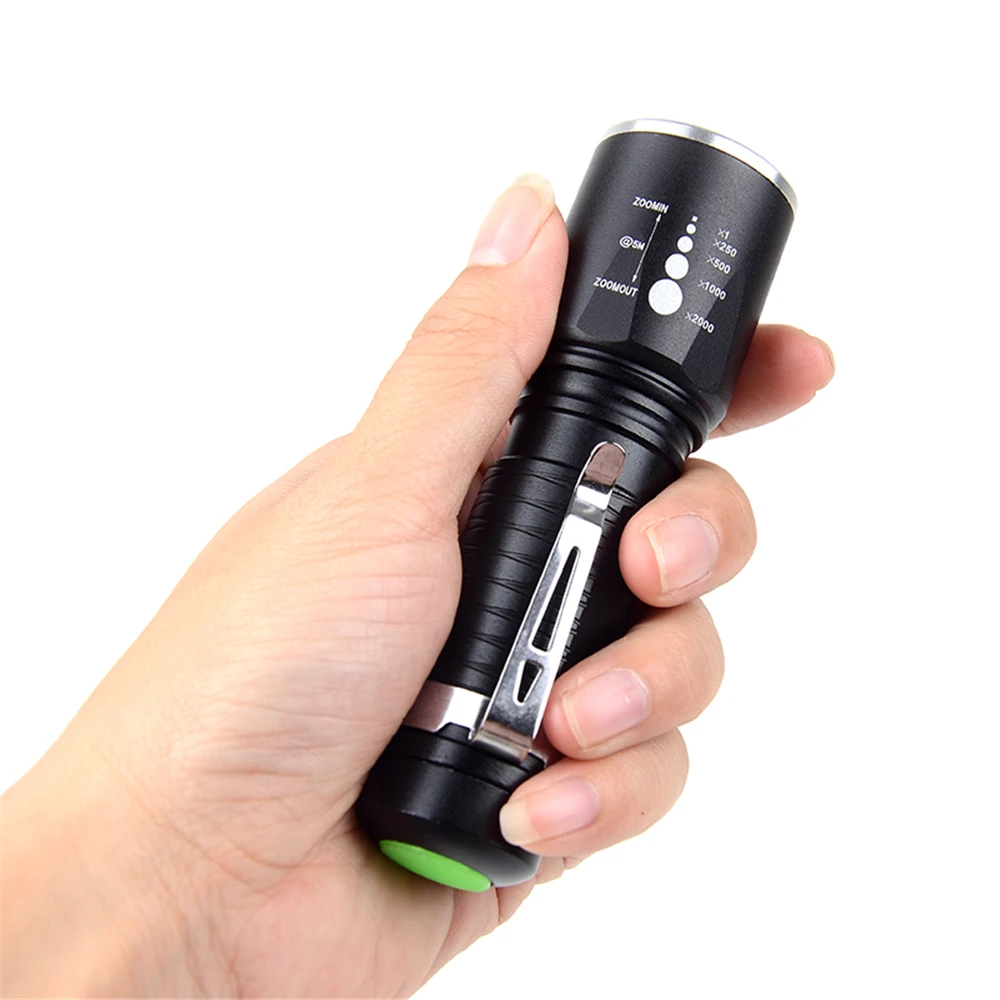 Powerful Zoomable Flashlight 8000Lumens 5 Modes Waterproof Torch Tactical Flashlight Aluminum 18650 or AAA Battery