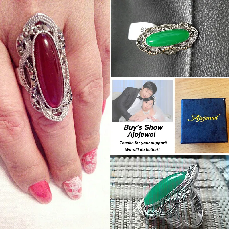 Ajojewel #7-9 Vintage Large Rhinestone Ring With Big Stone Jewelry For Woman Green/Red/Green