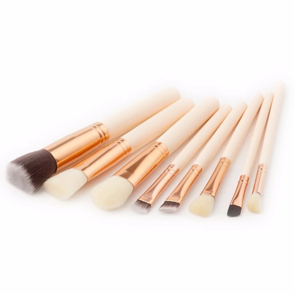 8 sztuk zestaw pędzli do makijażu kabuki złoty kolor podkład do cieni do oczu brwi Powder Contour Brush dla kobiet twarz przybory kosmetyczne