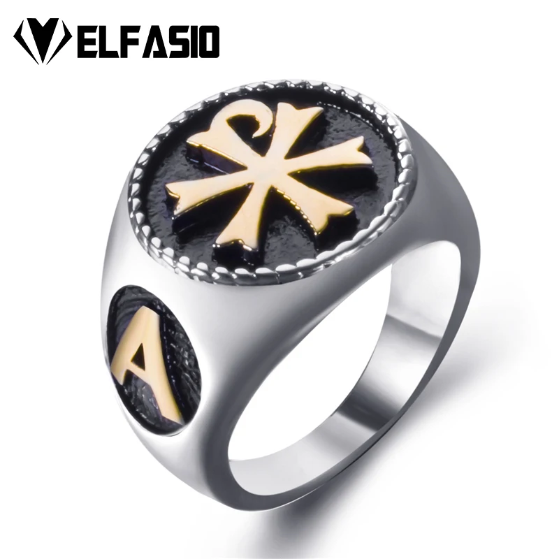 Elfasio Orthodox Church Men Stainless Steel Ring Symbol Vintage jewelry