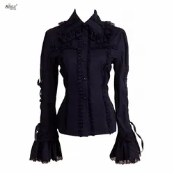 Ainclu Womens Black Long Sleeves Cotton Gothic Rendering and Outer Wear Lolita Blouse With 