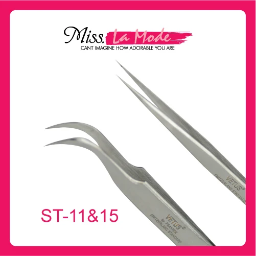 VETUS eyelash straight curved tweezers for eyelash extension thin tip easy pick ST tweezers