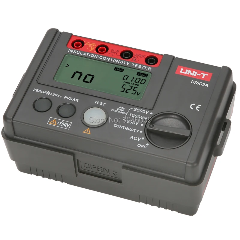 UNI-T UT502A Insulation Resistance Tester 2500V Digital Megohmmeter High Voltage / Overload Indicator LCD Backlight