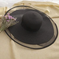 HT2504 Sun Hat Summer anti-UV Lady Wide Brim Hat Women Solid Plain Floppy Summer Straw Hats for Women Female Mesh Brim Beach Hat - Image 3