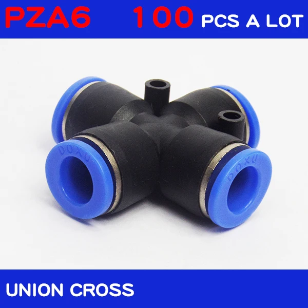 

HIGH QUALITY 100Pcs a lot PZA6, 6mm 4 Way Cross Style Pneumatic Tube Push in Quick Fittings PZA6, pneumatic connectors