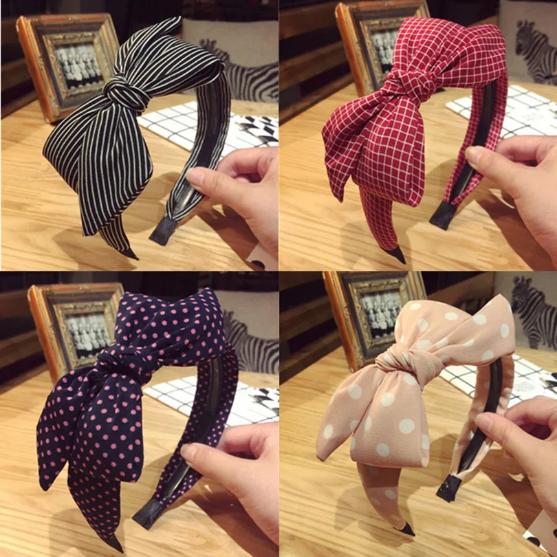 Haimeikang Big Bow Hair Band Headbands For Women Cute Sweet Headband Stripe/Plaid Hair Hoop Non-slip Fashion Hair Accessories