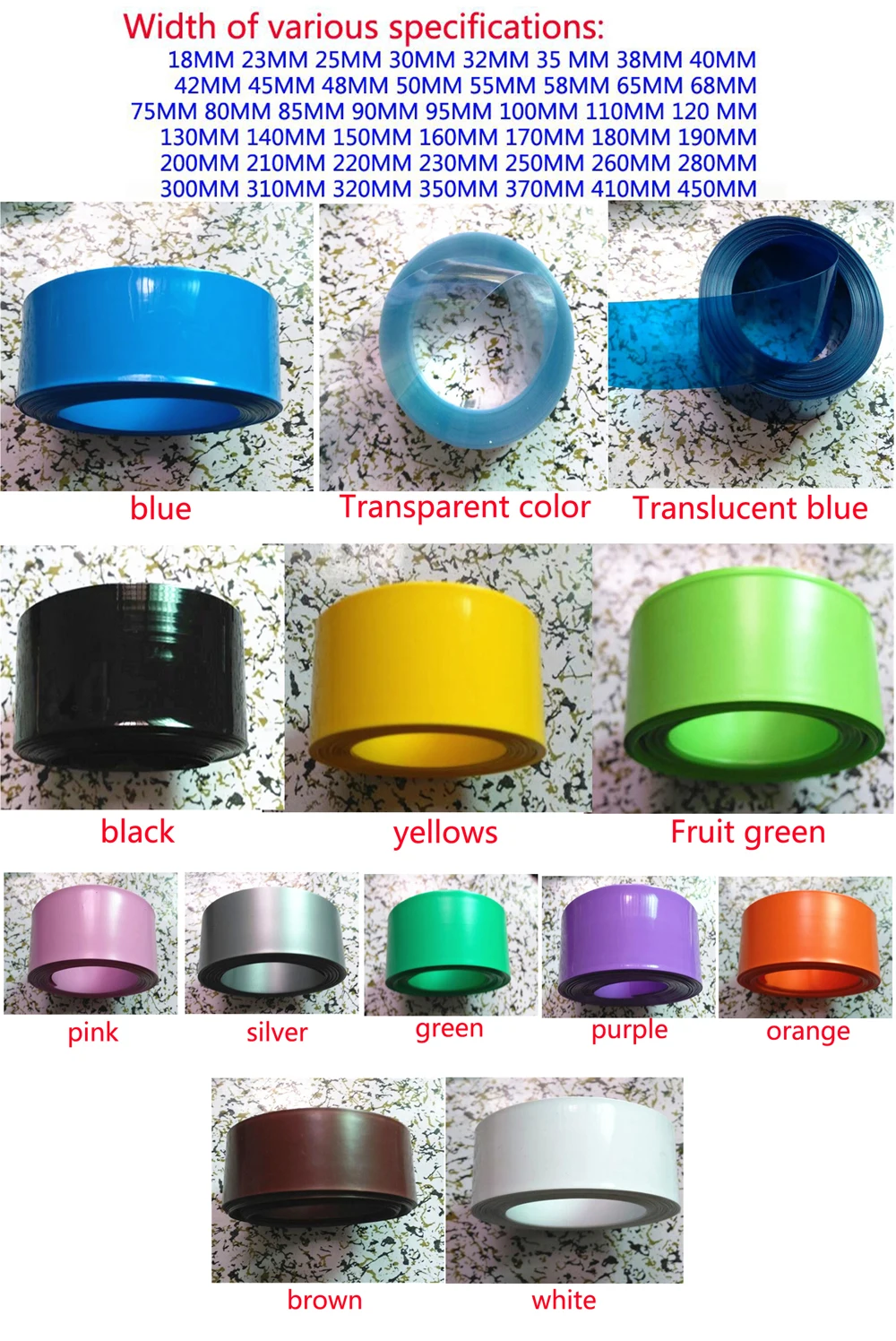 جميع أنواع المواصفات 18650 بطارية ليثيوم بولي كلوريد الفينيل الحرارة تقلص غلاف التفاف فيلم يتقلص فيلم العزل غلاف 220 مللي متر واسعة