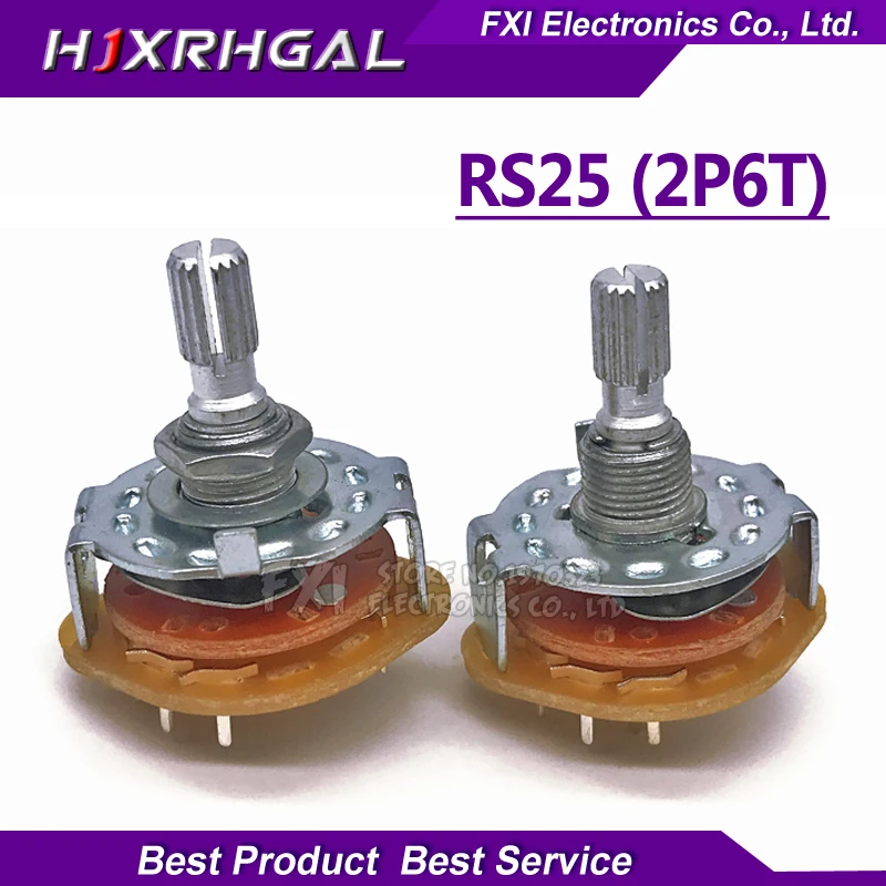 2PCS RS25 Band switch 2P6T Mount Rotary Switch Selector Band 2 Pole 6 Position Knob Switch Band Switches