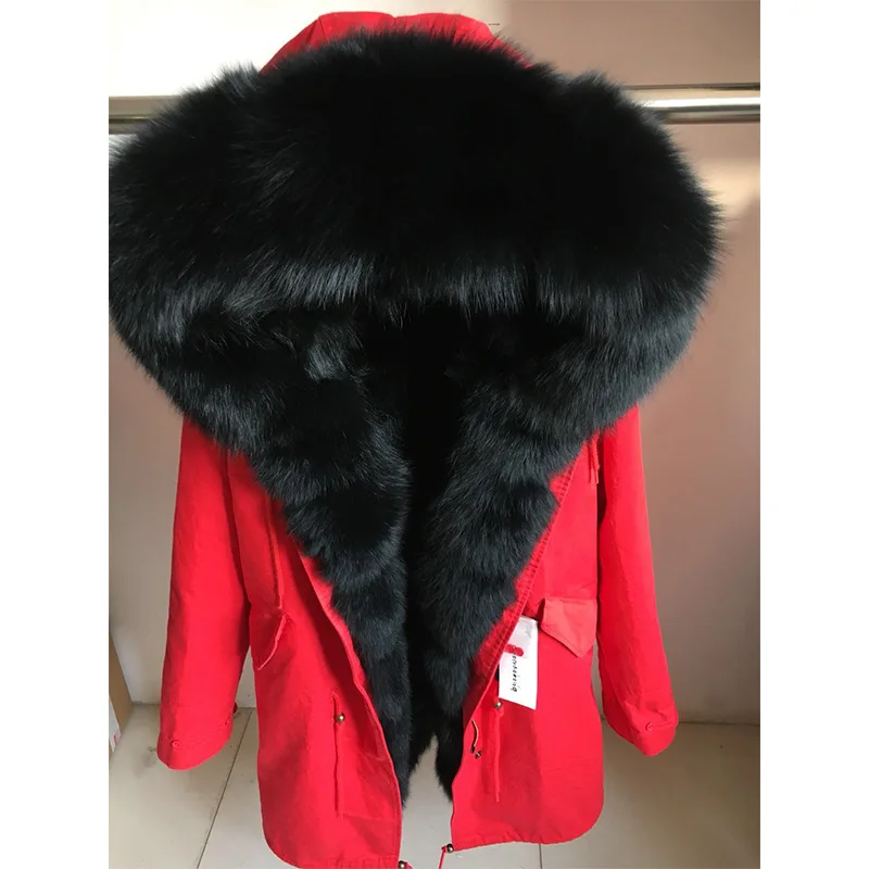

MaoMaoKong Real Raccoon Fur Parka natural fox collar winter jacket coat