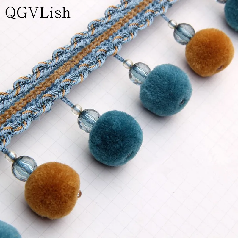 

QGVLish 12M Pompon Curtain Lace Trim Tassel Fringe DIY Sewing Wedding Sofa Stage Lamp Edge Decor Curtain Accessories Lace Ribbon