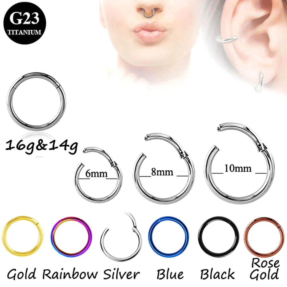 BOG-Hot Sale 60PCS G23 Titanium Hinged Segment Ring Septum Clicker Nose Lip Nipple Ring Ear Cartilage Tragus Piercing Jewelry