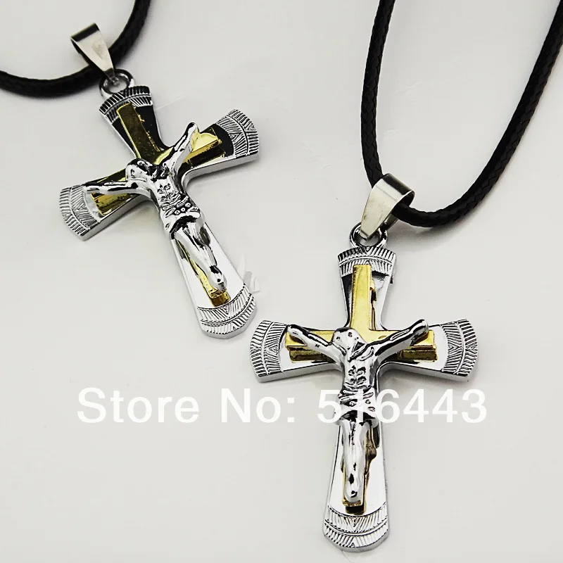 Hot Sale 6pcs Lovers 316L Titanium Stainless Steel Women Mens Costume Silver Gold Jesus Cross Necklaces Wholesale Jewelry A-879