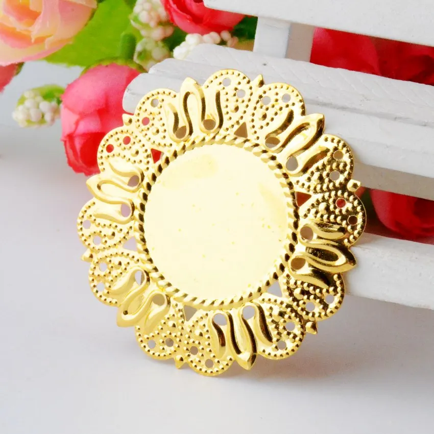 

Free shipping 30Pcs Gold Plated Filigree Cabochon Setting Wraps Connectors Crafts Decoration DIY Embellishments 48x48mm J2860