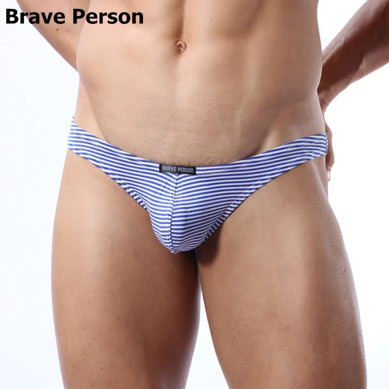 BRAVE PERSON Brand Underwear Men\'s Sexy Lycra Cotton G-string Men Thongs Tanga Panties Gay Underwear Stripe T Pants