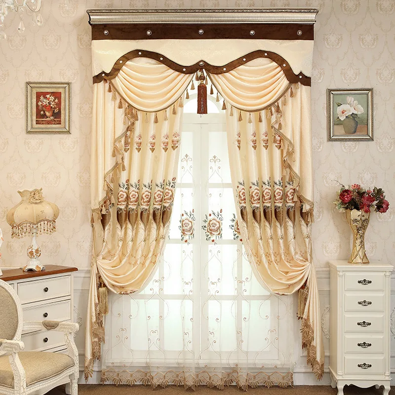 Romantic Warm Design Pretty Floral Blackout Curtains Jacquard Tulle For living Room Bedroom Kitchen Embroidered Curtains