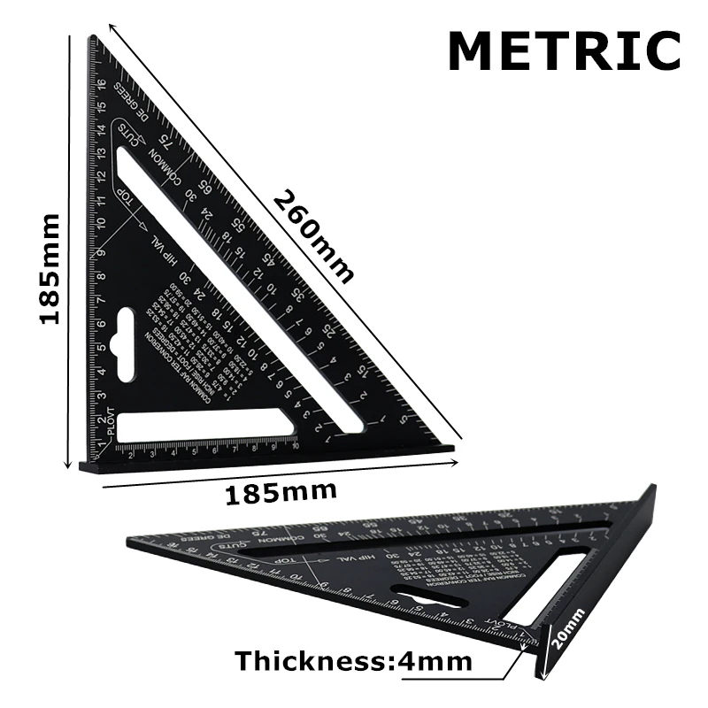 7'' Aluminum Alloy Triangle Ruler Angle Protractor Miter Speed Square Measuring Ruler For Building Framing Woodworking Tools