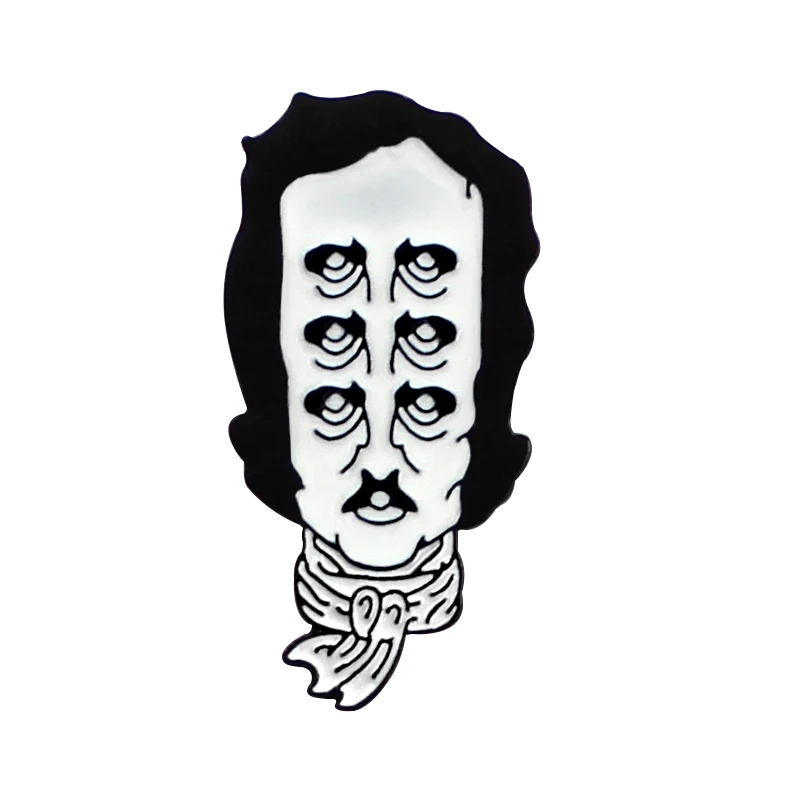 Exaggeration Edgar Allan Poe Pin Brooch Cartoon Interest Edgar Enamel Metal Pins Badge Charm Jewelry For Friends Jewelry Gift