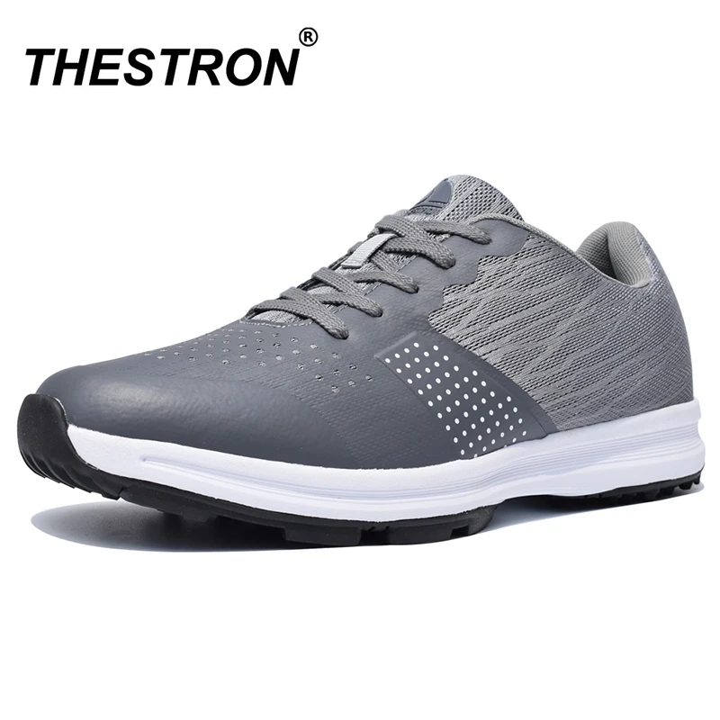 Thestron Men Golf Shoes Comfortable Breathable Men\'s Waterproof Golf Training Sneakers Black Gray Anti Slip Outdoor Sport Shoes