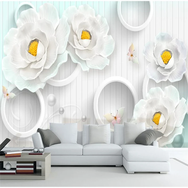 

wellyu 3D three-dimensional relief Peony modern minimalist European-style TV background wall custom large mural wallpaper