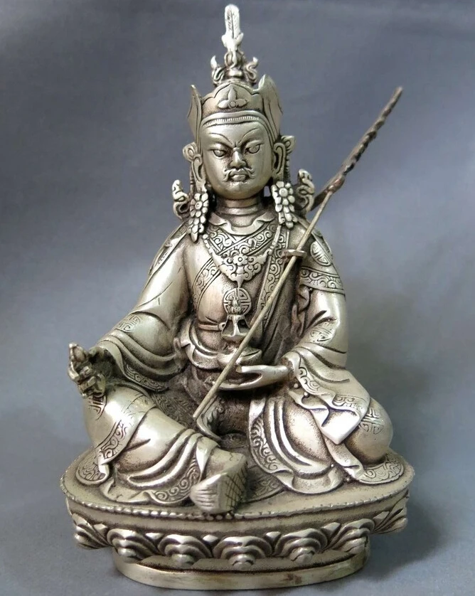 

China Tibet silver Feng Shui buddhism lucky Padma Sambhava sculpture Statue