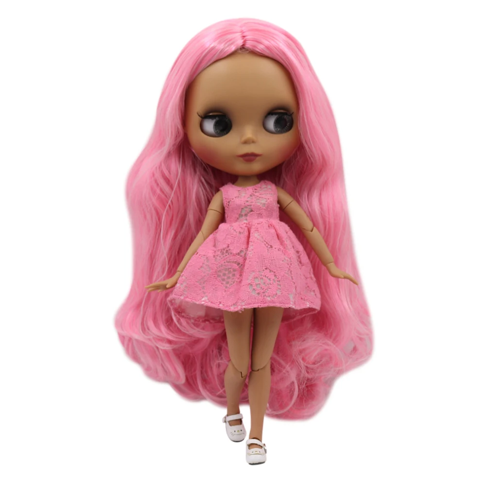 ICY DBS Blyth Doll 30cm dark skin matte face Pink soft without bangs curls hair 1/6 JOINT body  SD DIY high quality toys gift