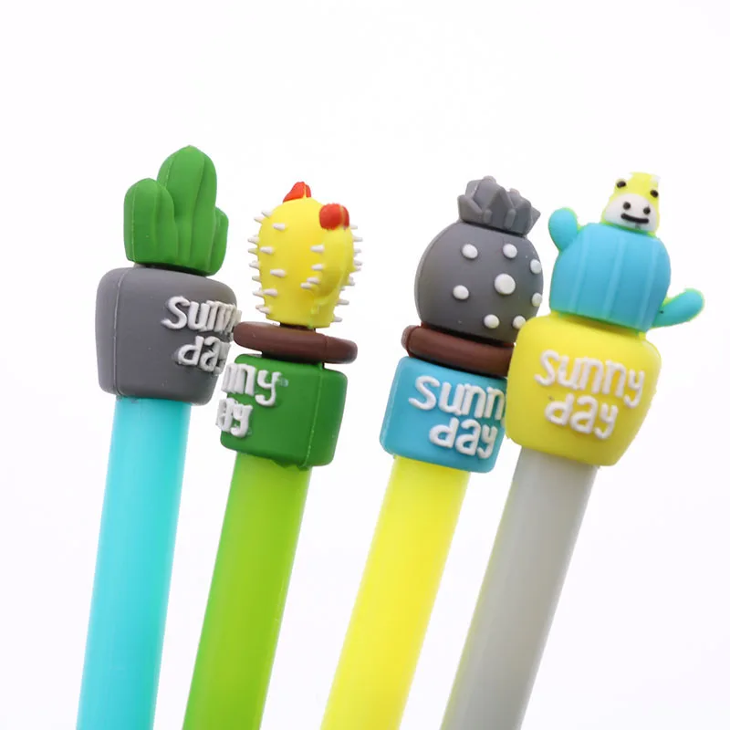 4 Pieces / Sets Of 0.5mm Cactus Potted Plant Feather Pen Neutral Pen Lovable Cartoon Gel Office Stationery Gift Pen