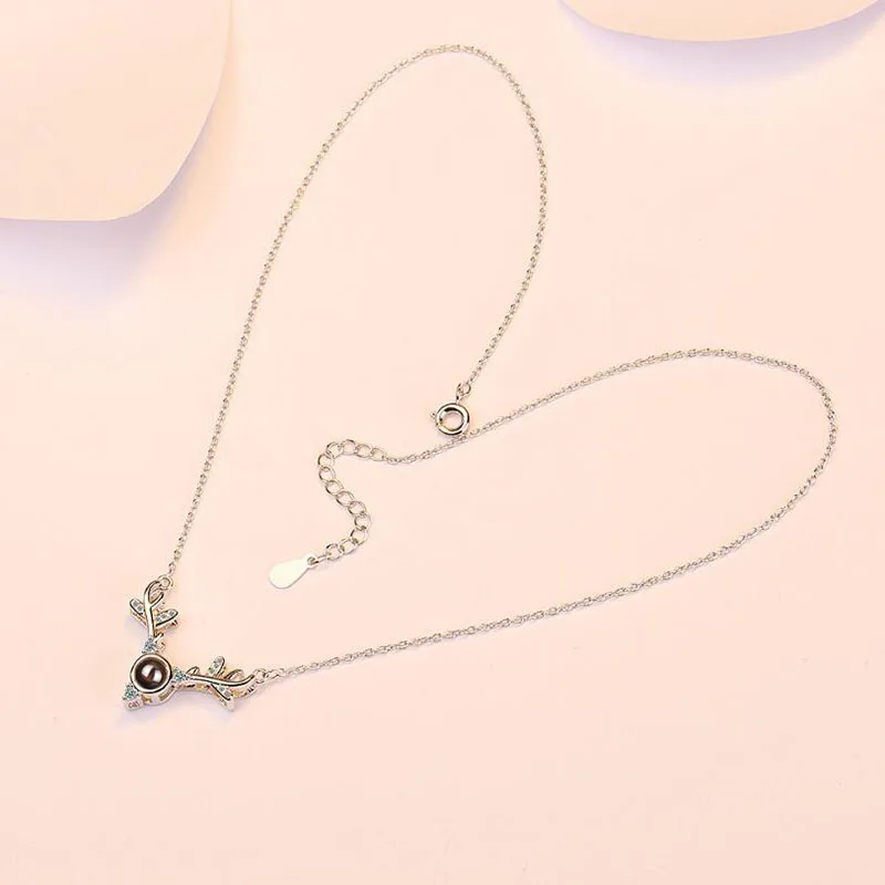 Charm 925 Sterling Silver Necklace Girl Jewelry Projection I Love You Zircon Pendant  Rose Gold Deer Necklace Women Presents Hot