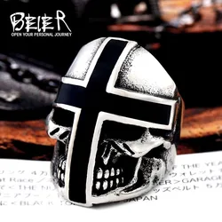 BEIER Brand Design Cool Cross Skull Ring For Man Stainless Steel Personality Biker Punk Man's Jewelry  BR8-361