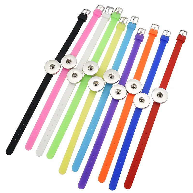 Hot sale 10pcs colorful beauty leather silicone bracelet 21cm fit 18mm snap buttons DIY snap jewelry wholesale random colors