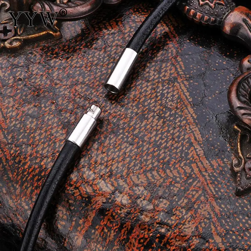 2mm 3mm 4mm Leather Cord Black Necklace Chain Stainless Steel Bayonet Clasp Connector Round Waxed Rope for Men and Women 18/24