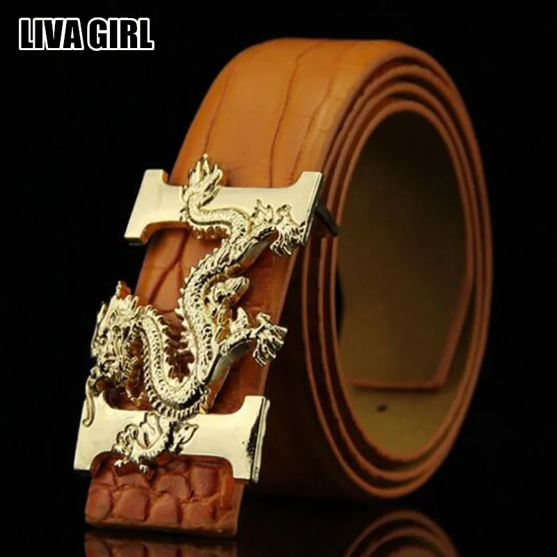 Liva Girl Hot Sale Business Men\'s Belts PU Leather Dragon Pattern Buckle Belt Waistbands Fashion Accessories Male Ceinture Gifts