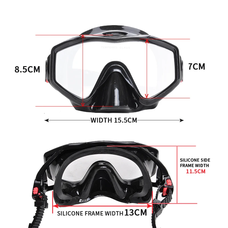 Silicone Tempered Glass Professional Scuba Swimming Diving Mask Set Diving Mask + Dry Black Snorkel For Underwater Hunting