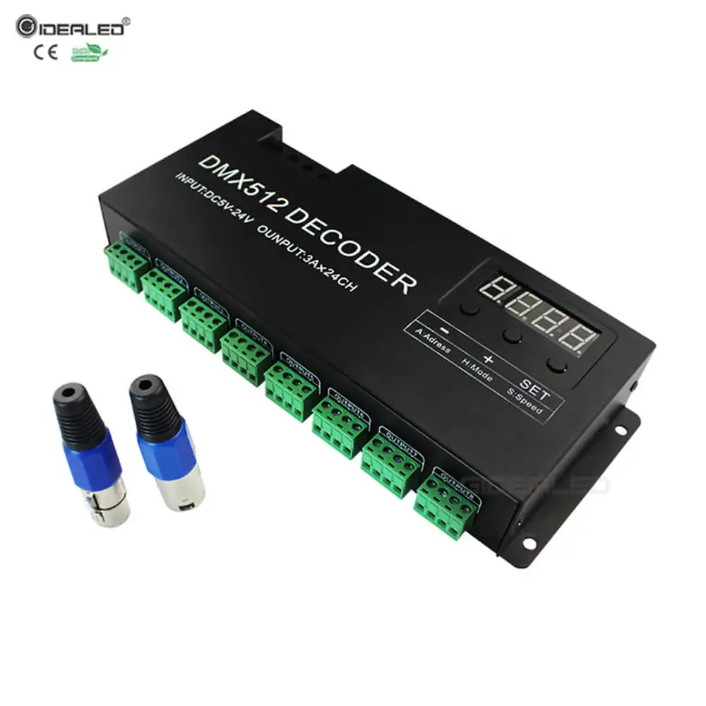 

24 канала DMX декодер с RJ45 и XLR Plug DMX 512 контроллер для DC12V-24V RGB полосы DMX512 декодер 72A dmx диммер драйвер