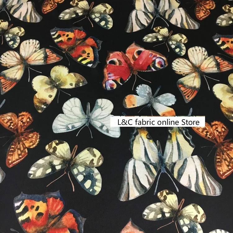 Butterfly Printed Silk Dress Fabric of European and American Major Brands 19 M Elastic Silk Satin Fabric