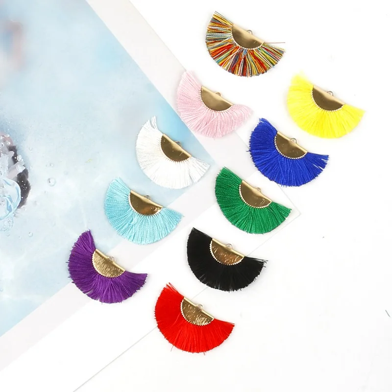 10 Colors Metal Polyester Silk Tassel Fan Shaped Tassel Fringe for DIY Craft Jewelry Findings Keychain Earring Accessories