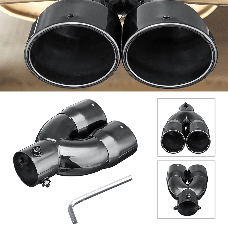1* 63mm 2.5'' Universal Car Inlet Dual Rear Muffler Exhaust Tip Tail Pipe Outlet Easy installation Excellent fitment