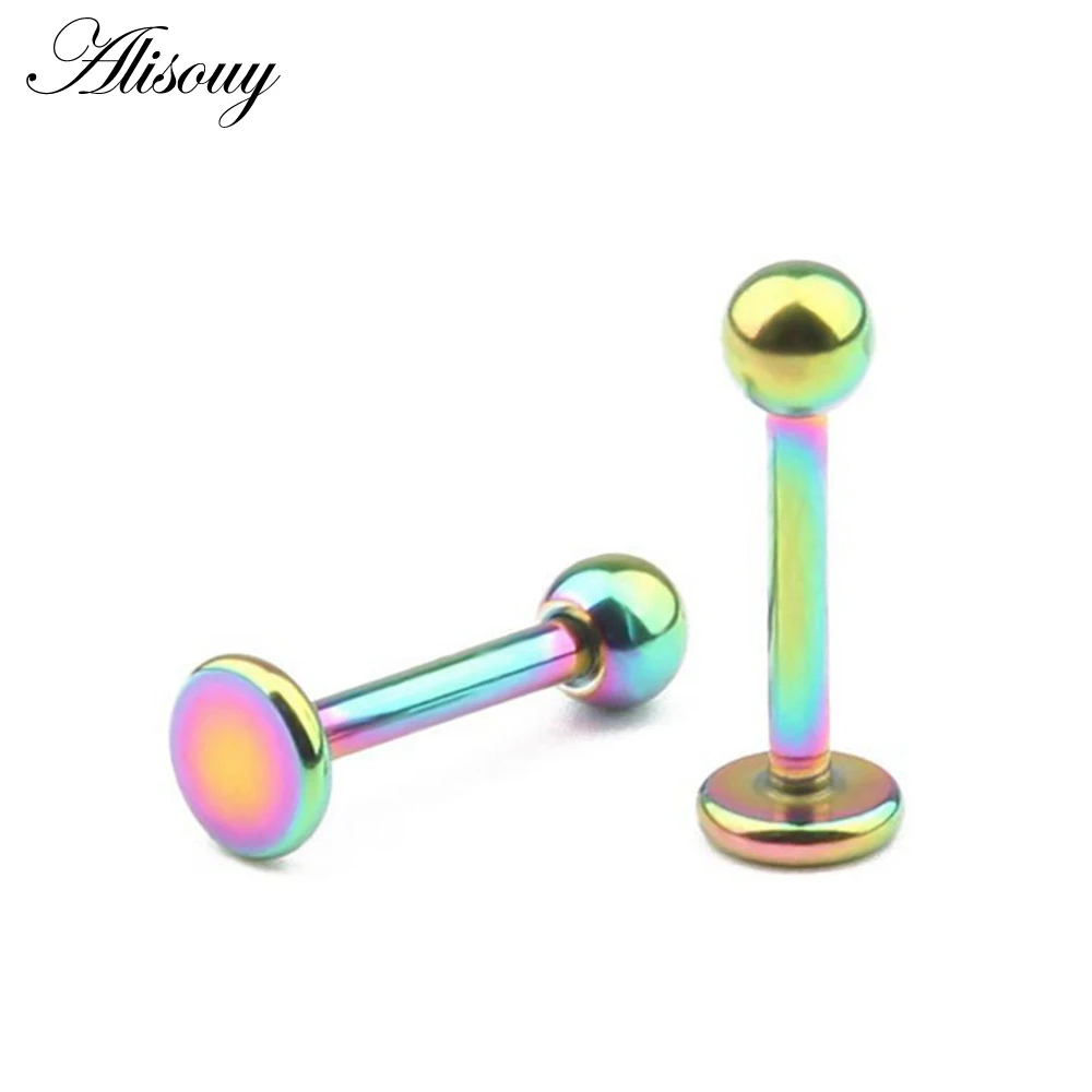 Alisouy 1Piece 316L Surgical Stainless Steel Anodized Labret Lip Stud Ring Ear Tragus Cartilage Barbell Body Piercing Jewelry