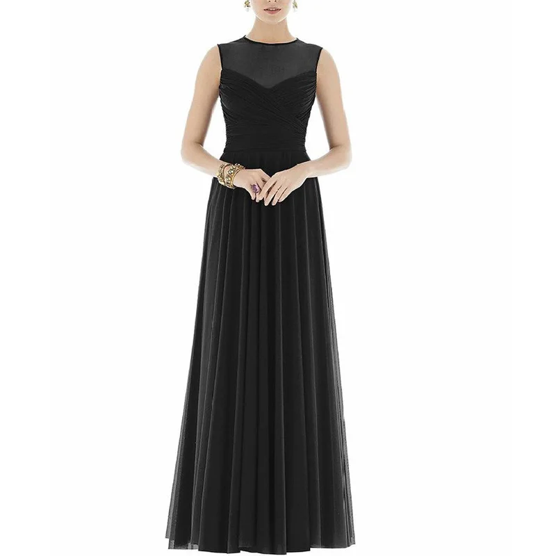 Elegante Navy Blue Damigella D'onore Abiti Senza Maniche di Lunghezza Del Pavimento Chiffon Donne Del Partito di Nozze Abiti Da Sposa Lungo Damigella D' Onore Del Vestito