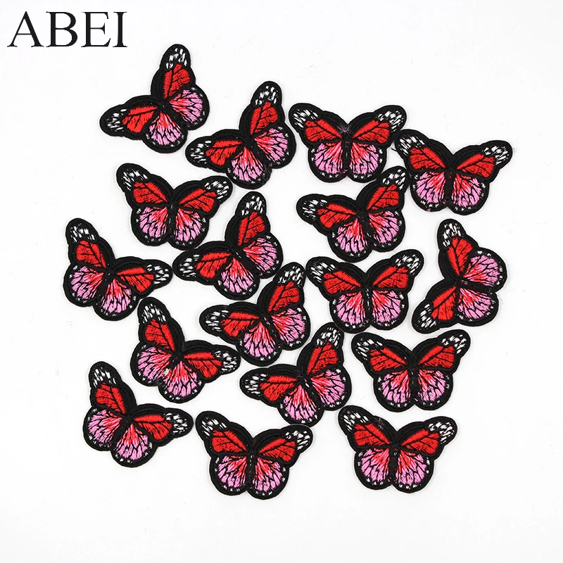 10pcs/lot Red Butterfly Stickers Diy Clothes Coats Sewing Appliques Handmade Patchwork Backpack Jeans Dress Pants Patch Badge