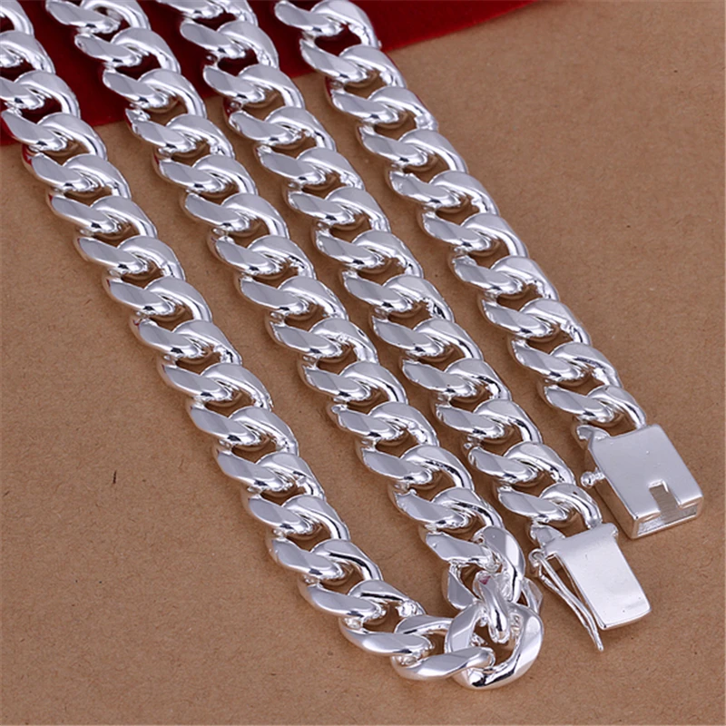 DOTEFFIL 925 Sterling Silver 10mm 20/22/24 inch Sideways chain Necklace For Men Fashion Party Domineering Jewelry