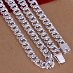 DOTEFFIL 925 Sterling Silver 10mm 20 inch/24 inch Sideways chain Necklace For Men Fashion Party Domineering Jewelry
