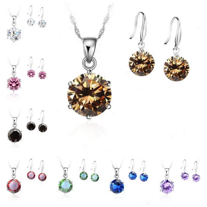 

New Fashion Crystal Jewelry Set Cubic Zirconia CZ Pendant Necklace 925 Sterling Silver Jewelry Set Gift For Women Lovers