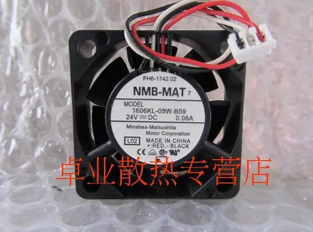 NMB 4015 1606KL-05W-B59 24V 0.08A 3สาย Dual Ball พัดลมระบายความร้อน