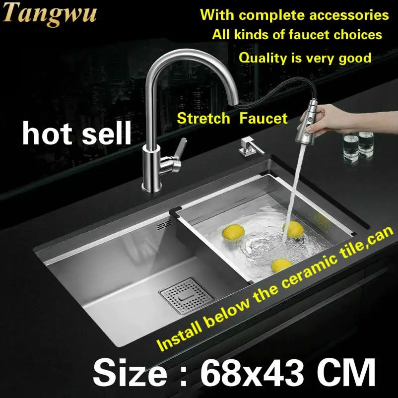 Free shipping Food grade 304 stainless steel luxury kitchen manual sink single trough mini fashion durable hot sell 680x430 MM