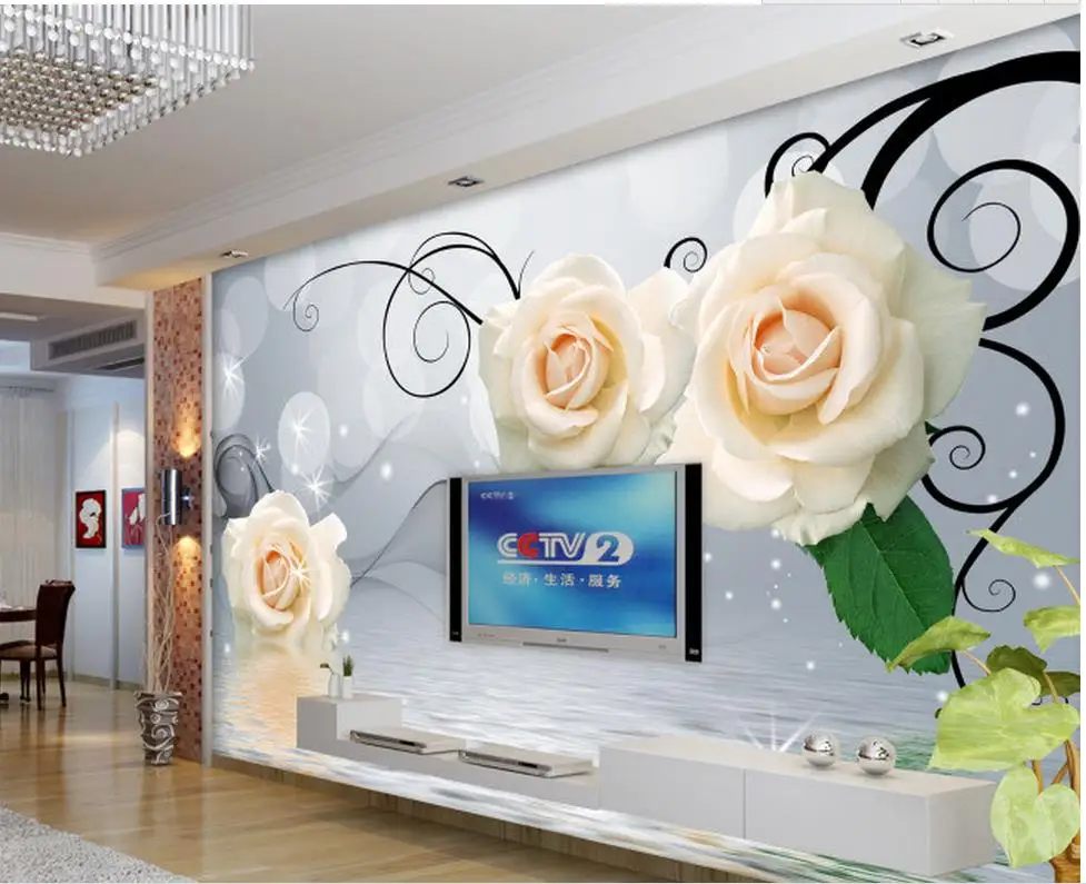 

3d wallpaper flower Rose water TV backdrop decorative painting 3d wallpaper modern for living room murals