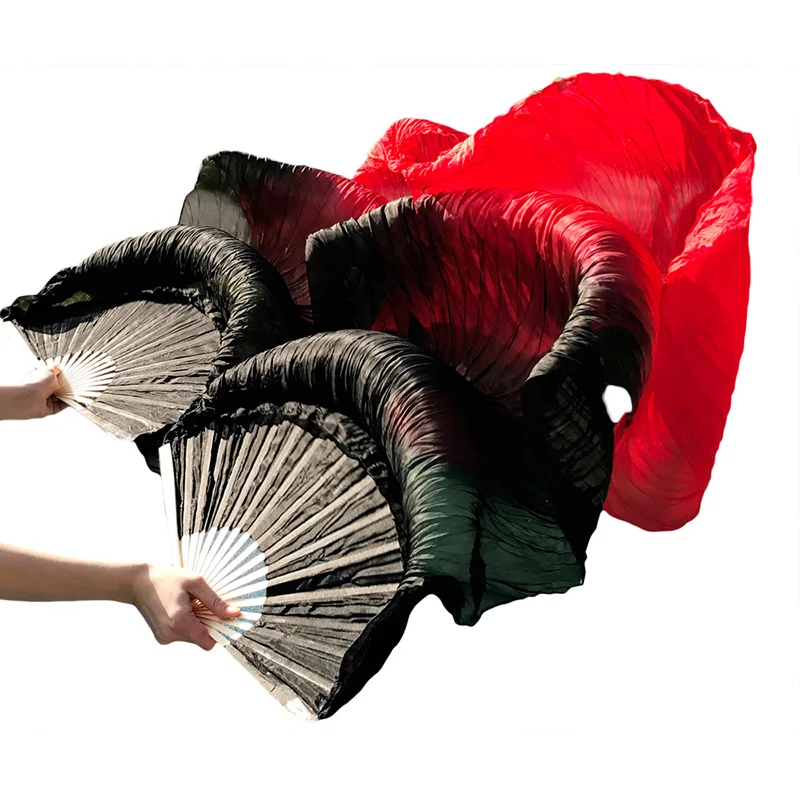 Stage Performance 100% Silk Belly Dance Fans Gradient Colour Dance Accessories Belly Dancing Silk Fans black + red